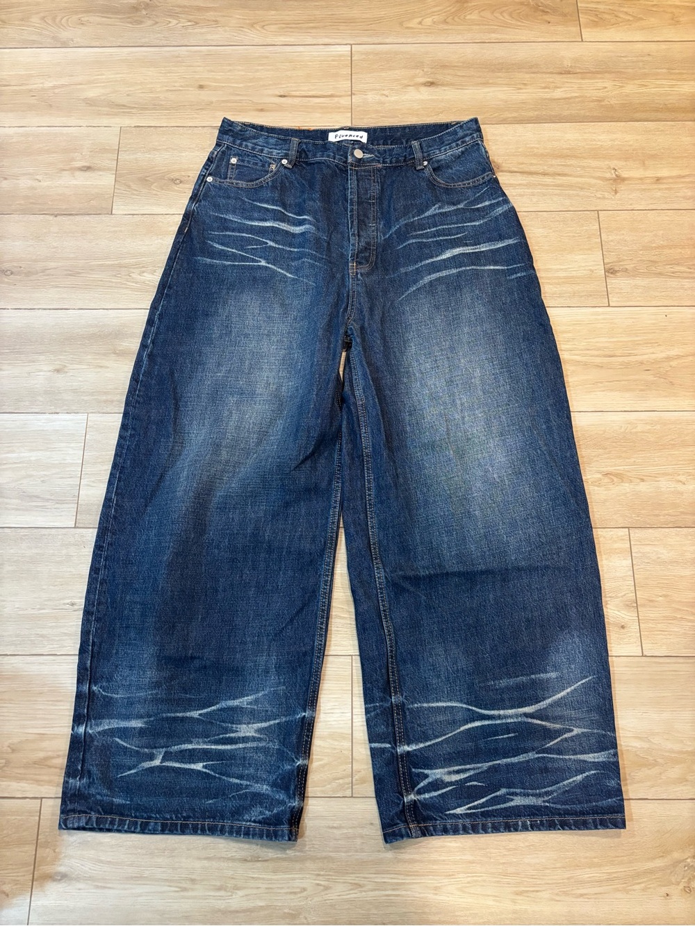Fluenced Mens XXL 2XL 36x29 Washed Wide Leg Baggy Denim Jeans Fade Barrel